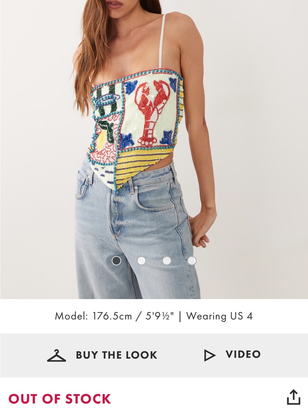 Beaded Sequin Lobster Handkerchief Cami Top - Multi